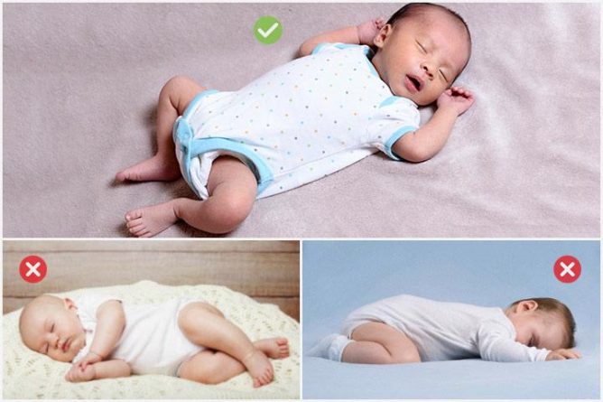 Mẹ nên đặt trẻ  nằm ngửa hoặc nằm nghiêng để ngăn chặn bé bị méo đầu, lệch mặt hoặc hô hàm dưới.